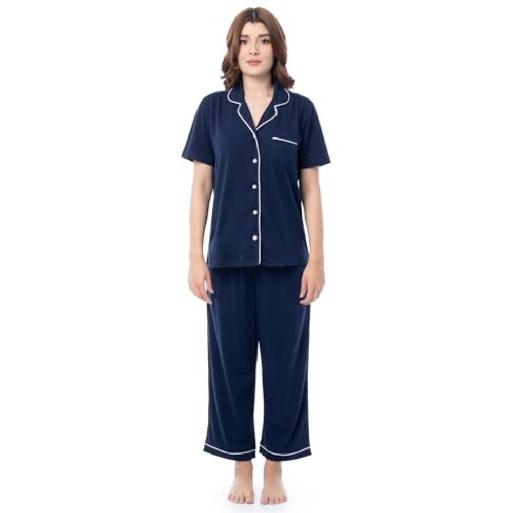 Piped Button Down Sleep Set Classic Chic Lounge W… - image 2